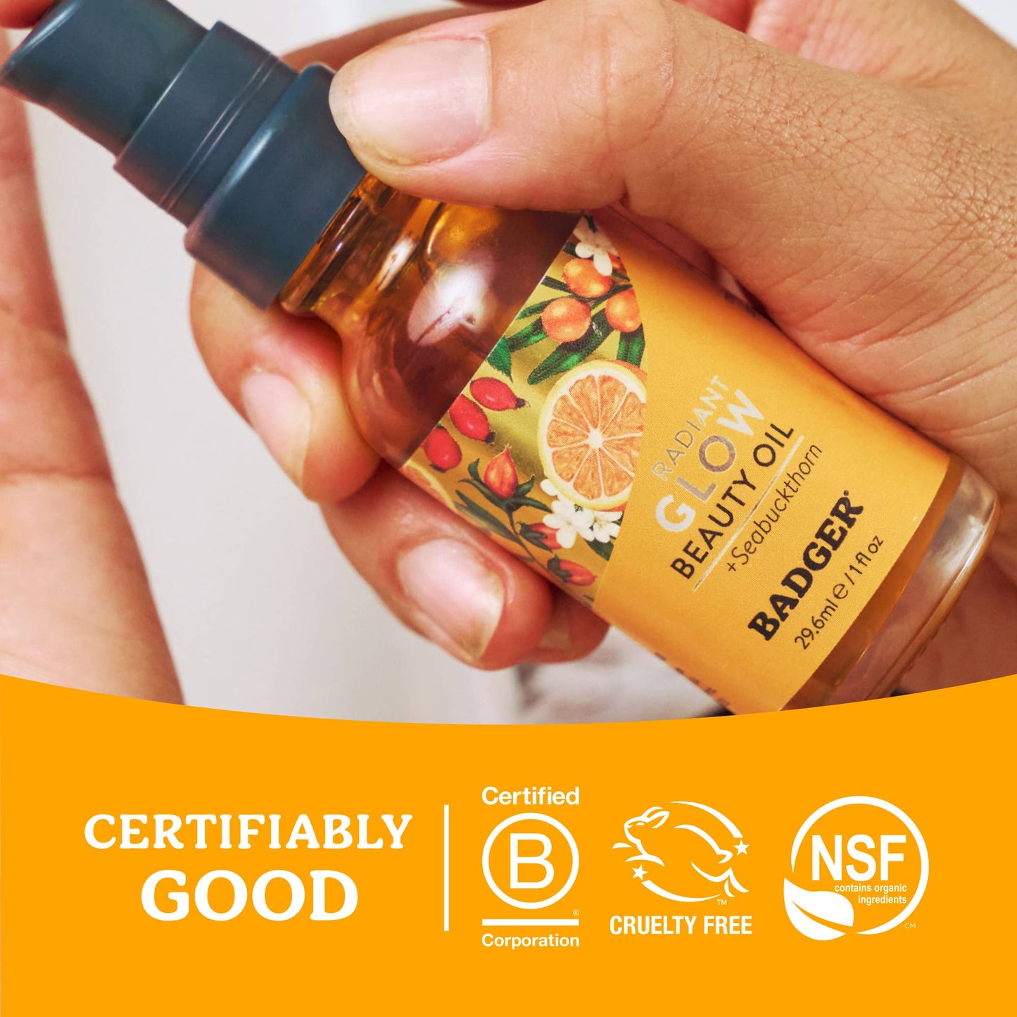 Badger Seabuckthorn Beauty Oil, Antioxidant Rich Facial Oil: 1 fl oz Glass Bottle