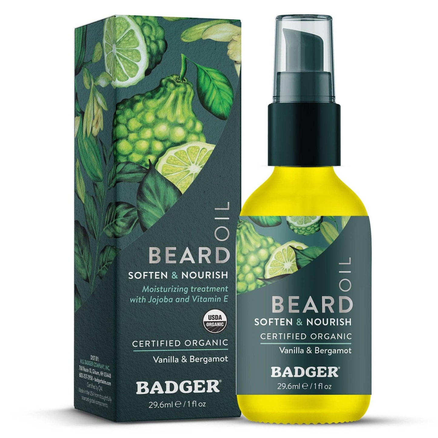 Badger Beard Oil, Babassu & Jojoba, for Dry Skin: 1 fl oz Glass Bottle