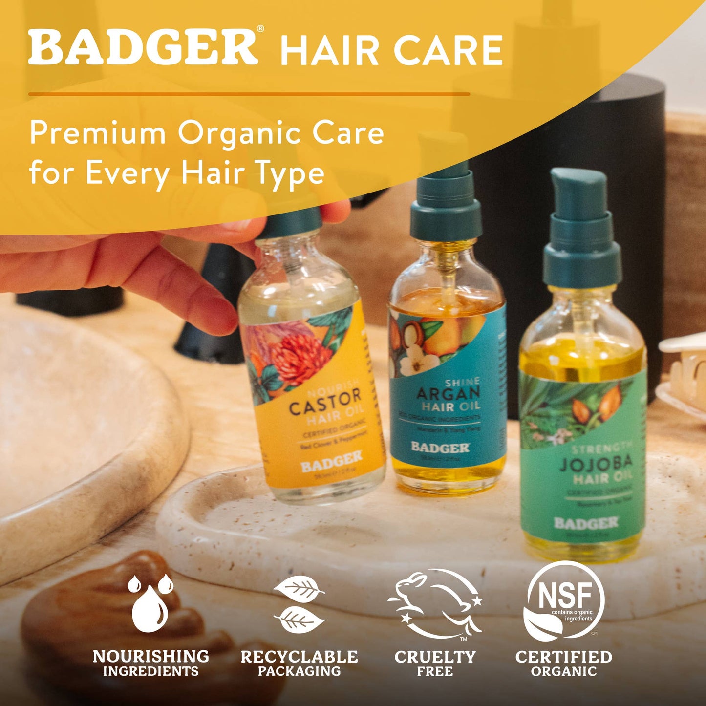 Badger Castor Hair Oil for Hair Growth and Restoration