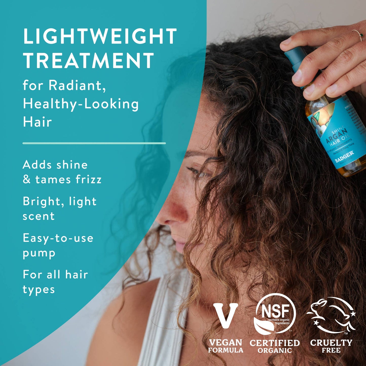 Badger Argan Hair Oil, Restore Shine to Dry Hair: 2 fl oz Glass Bottle