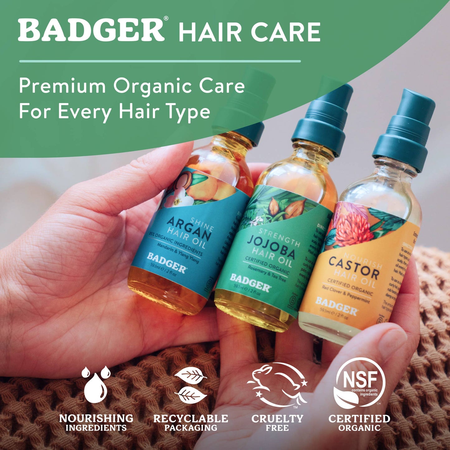 Badger Jojoba Hair Oil, Soothing & Moisturizing Scalp Oil: 2 fl oz Glass Bottle