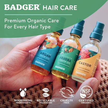 Badger Jojoba Hair Oil, Soothing & Moisturizing Scalp Oil: 2 fl oz Glass Bottle
