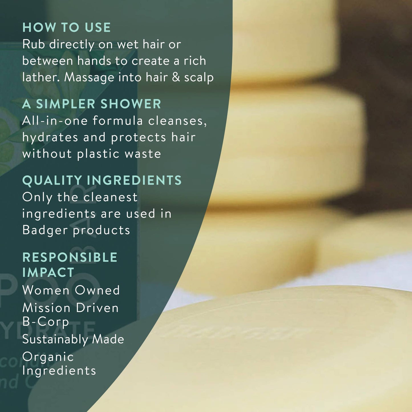 Badger Shampoo Bar with Jojoba and Baobab, Vegan: 3 oz Bar