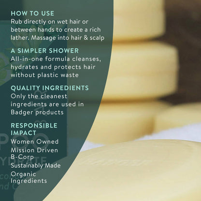 Badger Shampoo Bar with Jojoba and Baobab, Vegan: 3 oz Bar