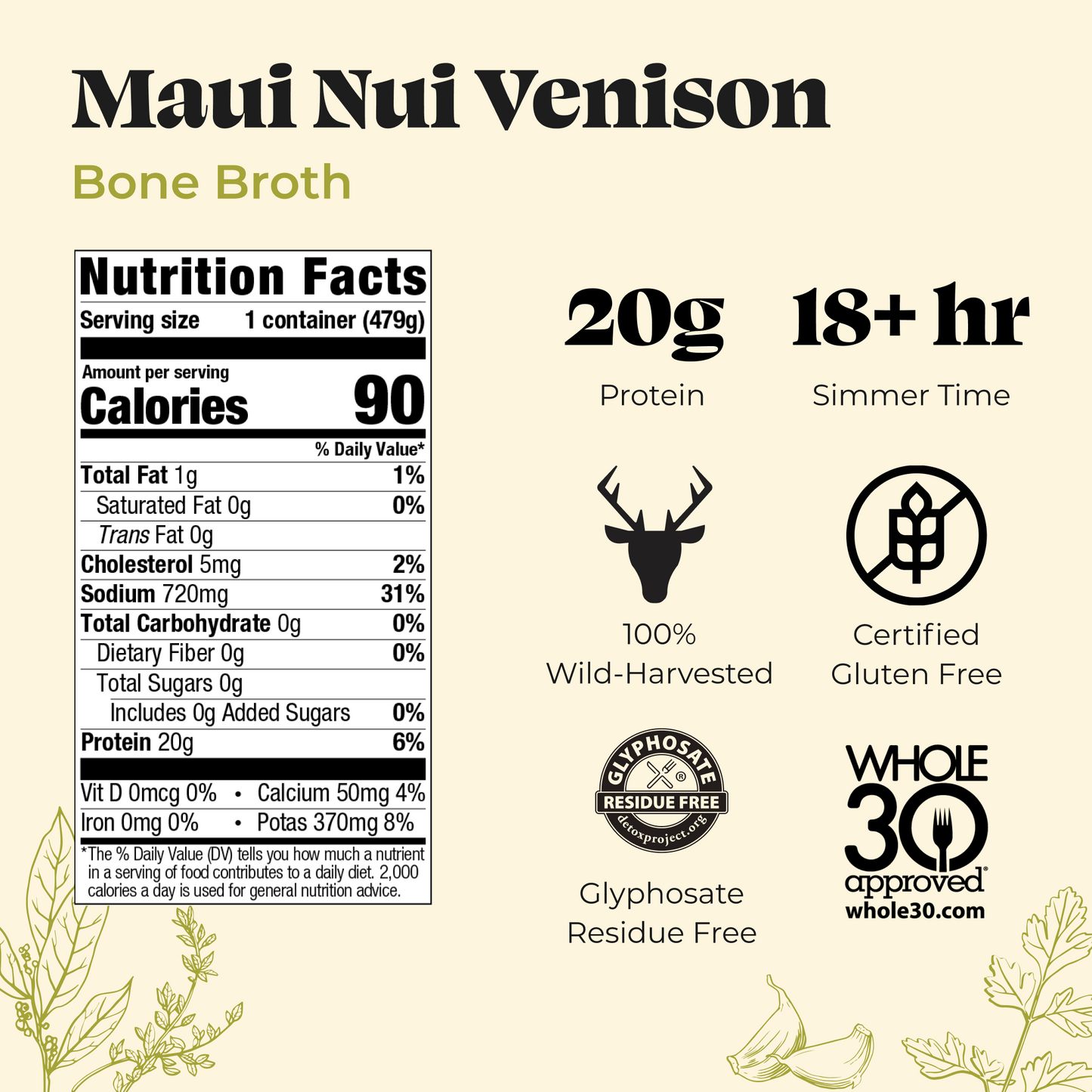 Maui Nui Venison Bone Broth, 16.9oz
