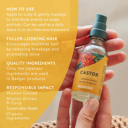 Badger Castor Hair Oil for Hair Growth and Restoration