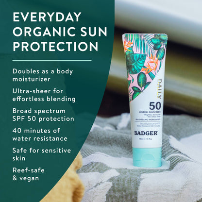 Badger Mineral Daily Sunscreen SPF 50, with Zinc Oxide