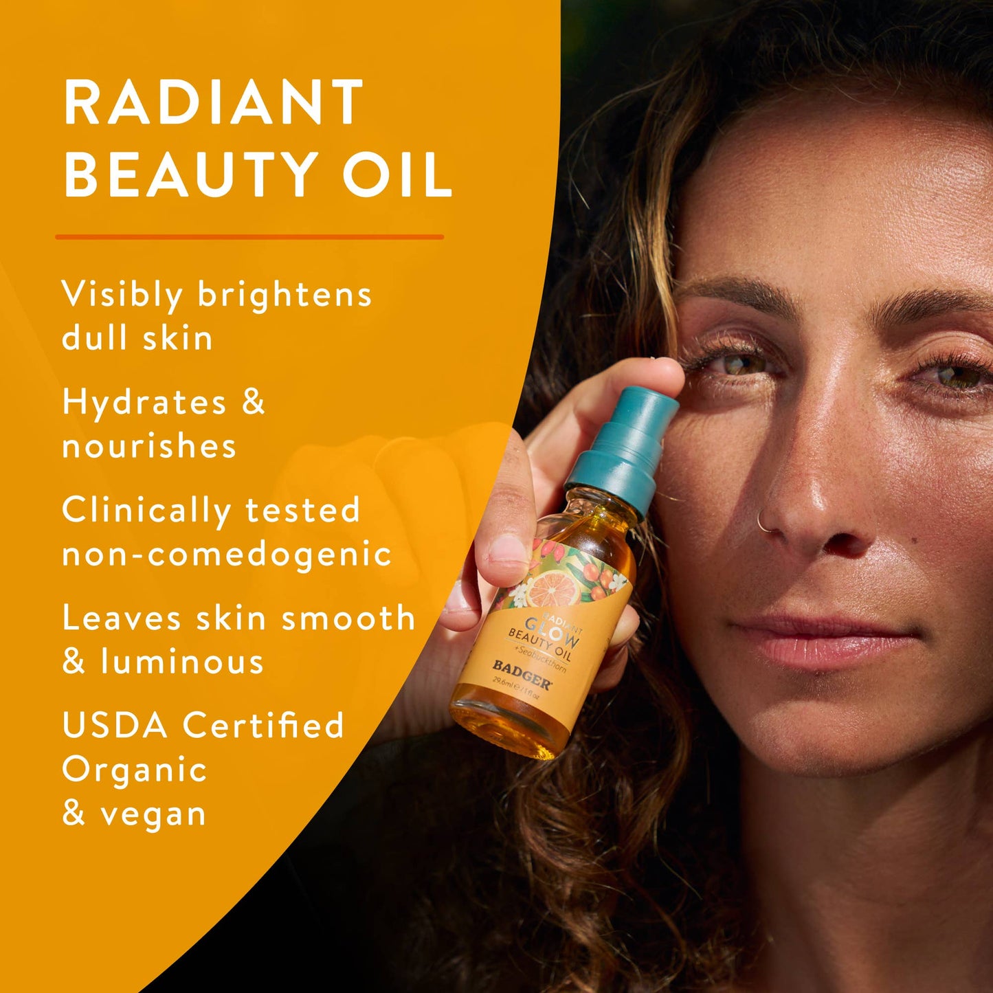 Badger Seabuckthorn Beauty Oil, Antioxidant Rich Facial Oil: 1 fl oz Glass Bottle