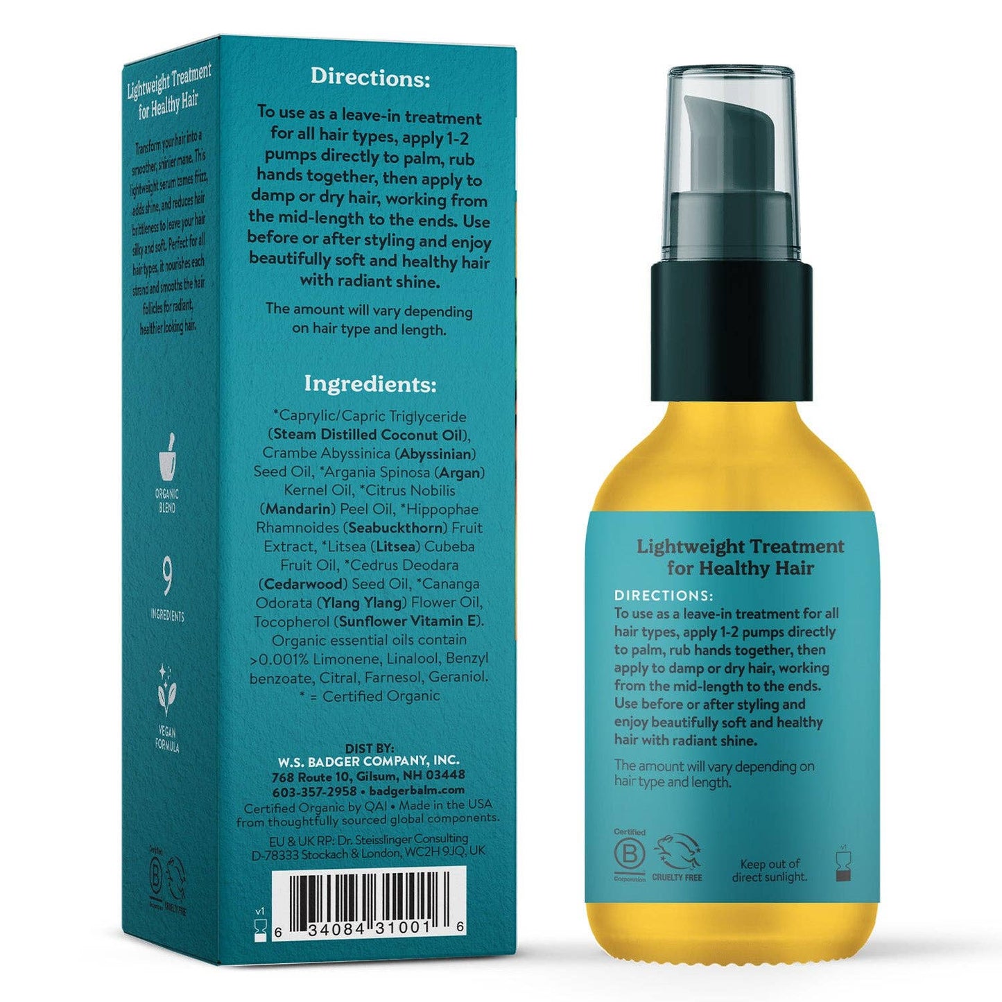 Badger Argan Hair Oil, Restore Shine to Dry Hair: 2 fl oz Glass Bottle