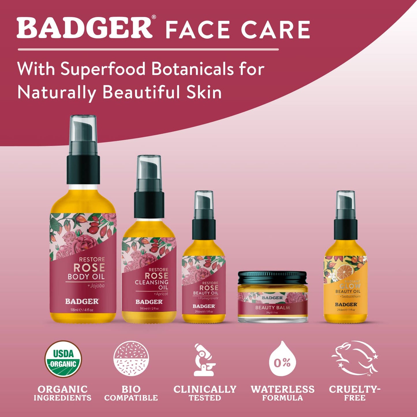 Badger Rose Beauty Balm, Organic Face Moisturizer: 1 oz Glass Jar