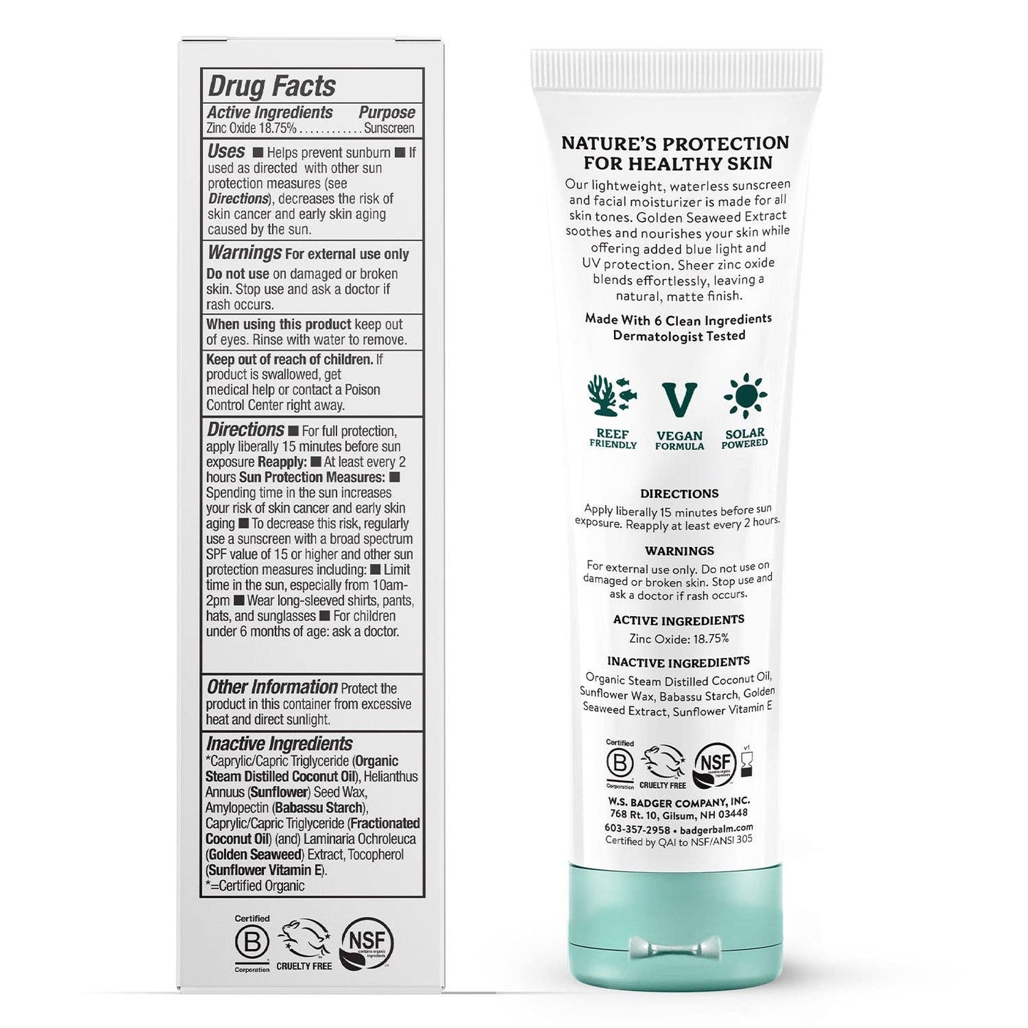 Badger Mineral Face Sunscreen SPF 30, with Zinc Oxide: 1.7 fl oz tube