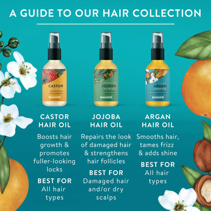 Badger Argan Hair Oil, Restore Shine to Dry Hair: 2 fl oz Glass Bottle