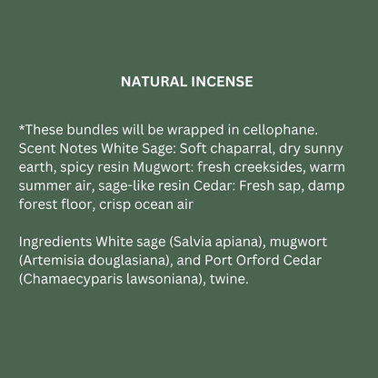 Natural Incense - Sage, Mugwort & Cedar Set