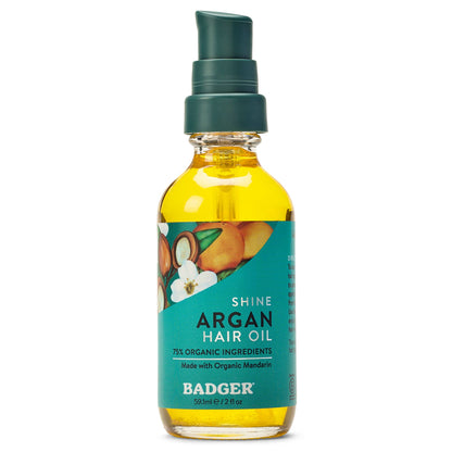 Badger Argan Hair Oil, Restore Shine to Dry Hair: 2 fl oz Glass Bottle
