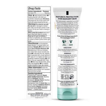 Badger Mineral Tinted Face Sunscreen SPF 40, with Zinc Oxide: 1.7 fl oz tube