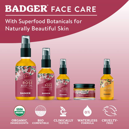 Badger Rose Beauty Oil, Organic Moisturizing Facial Oil: 1 fl oz Glass Bottle