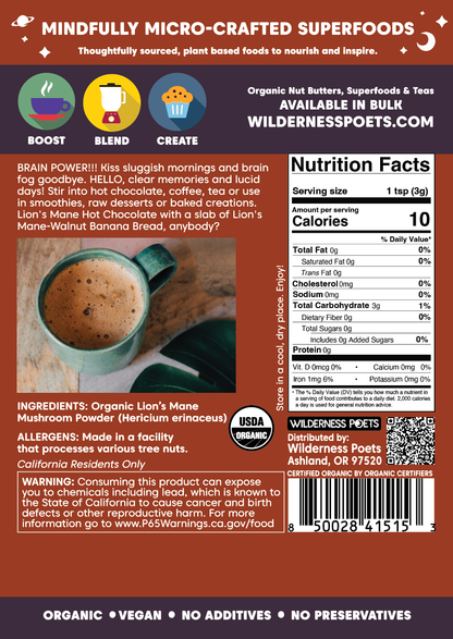 Organic Lion's Mane Mushroom Powder: 3.5 oz.
