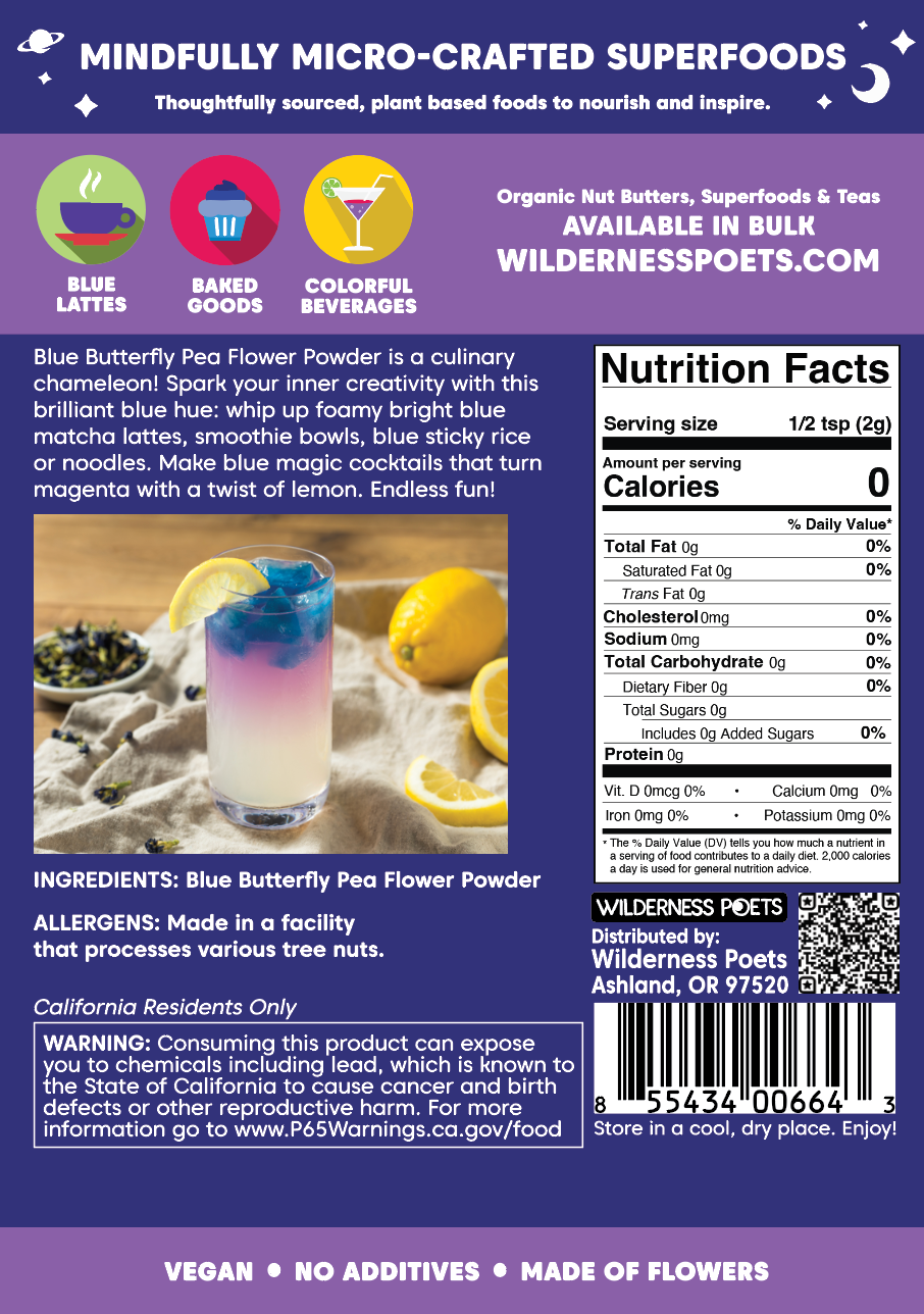 Blue Butterfly Pea Flower Powder (Blue Matcha): 3.25oz