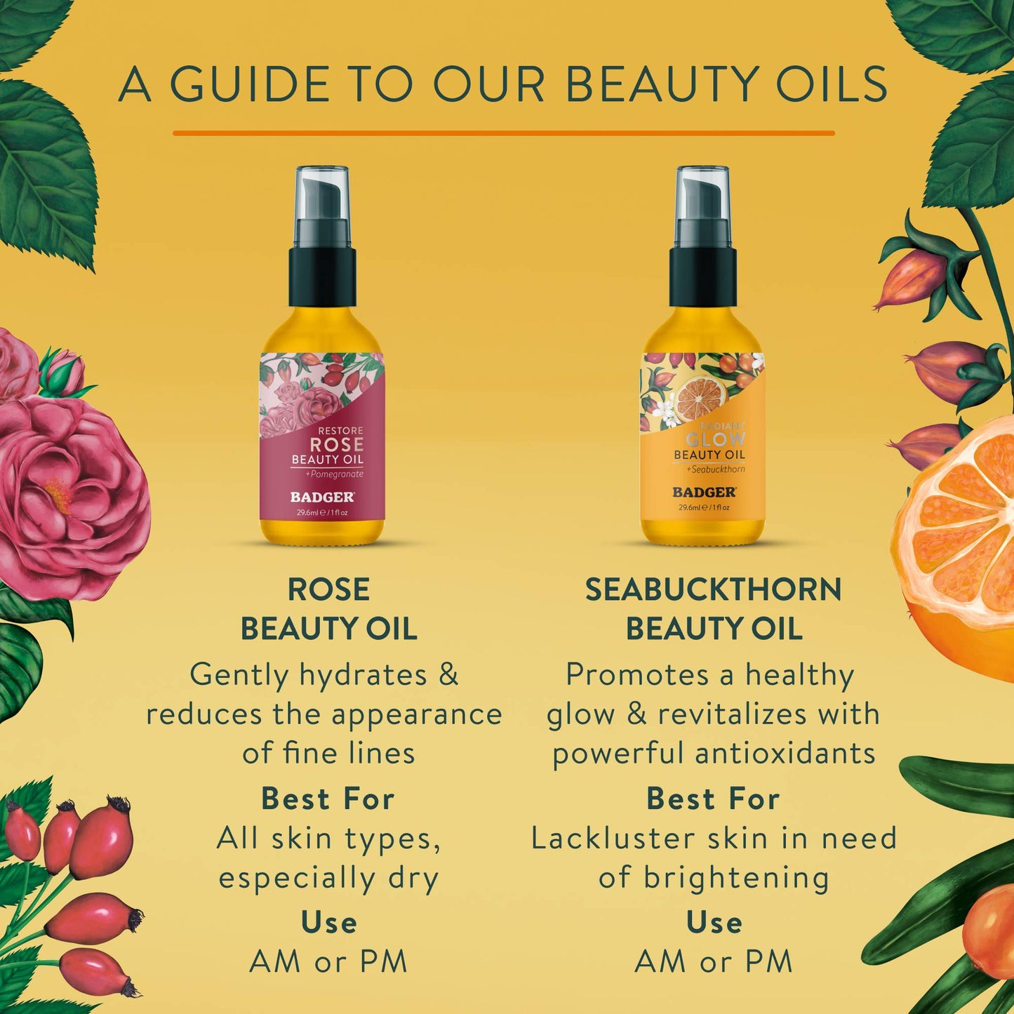 Badger Seabuckthorn Beauty Oil, Antioxidant Rich Facial Oil: 1 fl oz Glass Bottle