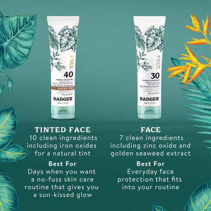 Badger Mineral Tinted Face Sunscreen SPF 40, with Zinc Oxide: 1.7 fl oz tube