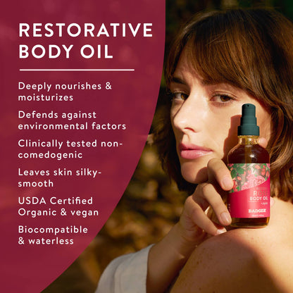 Badger Rose Body Oil, Organic Body Moisturizer