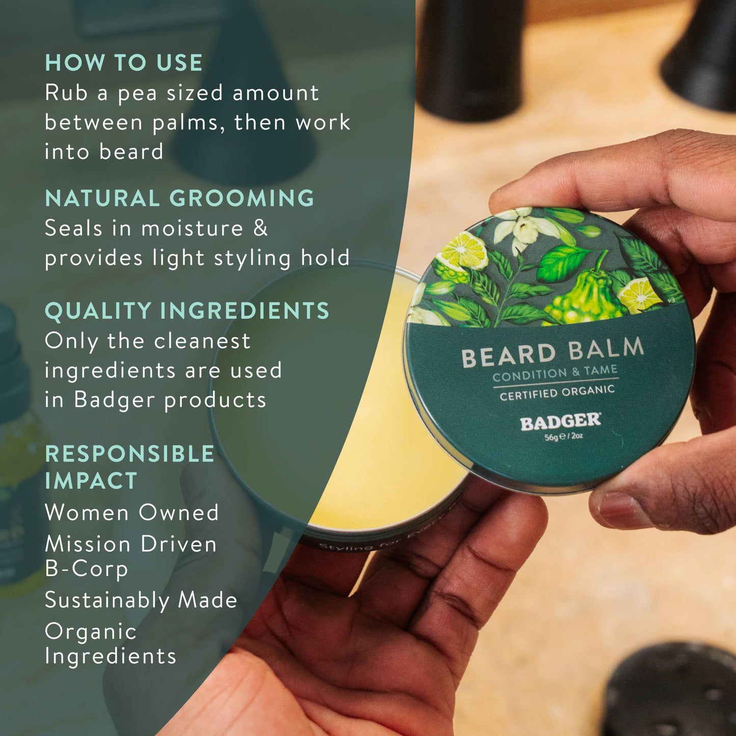 Badger Beard Balm, Organic Facial Hair Styling Balm: 2 oz Tin