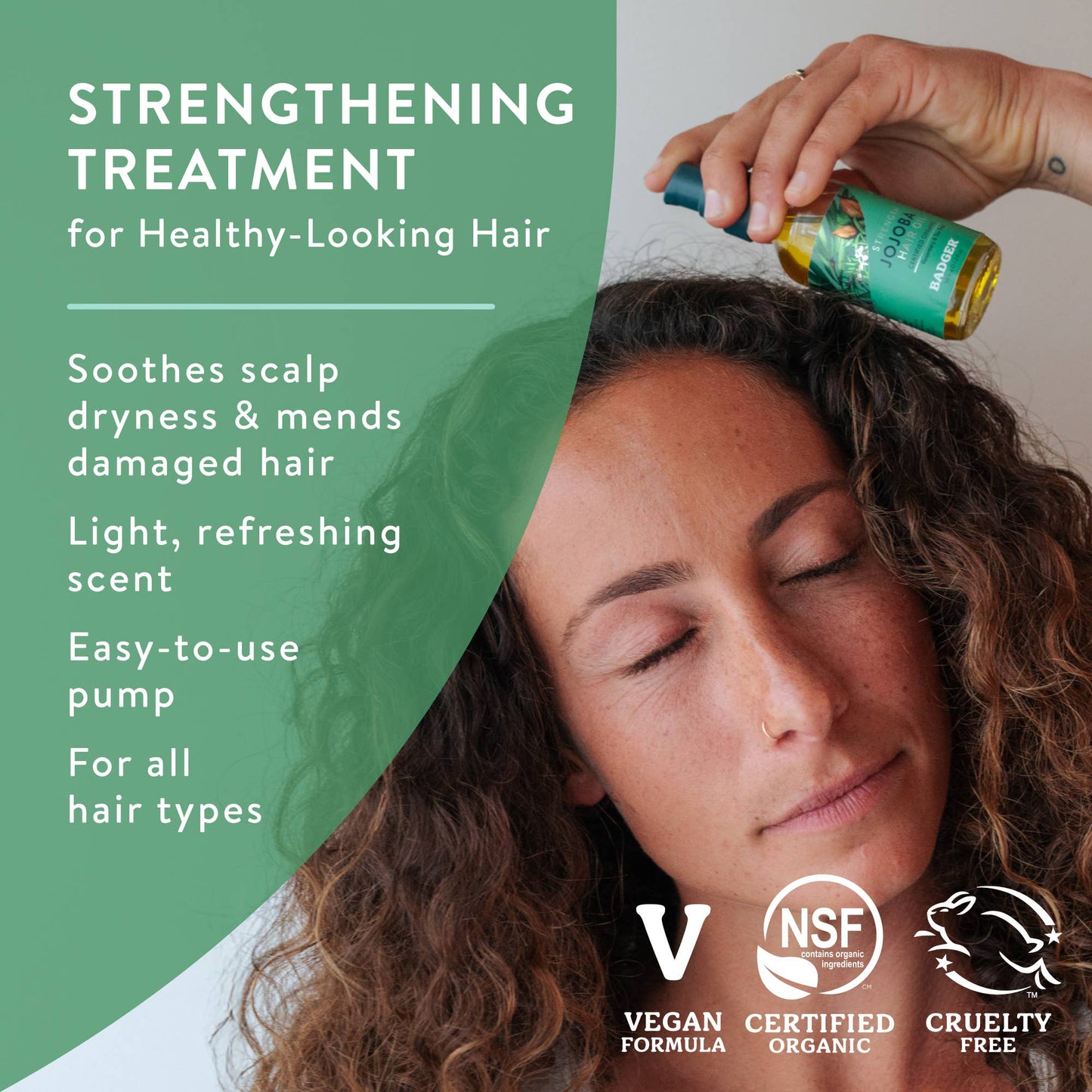 Badger Jojoba Hair Oil, Soothing & Moisturizing Scalp Oil: 2 fl oz Glass Bottle