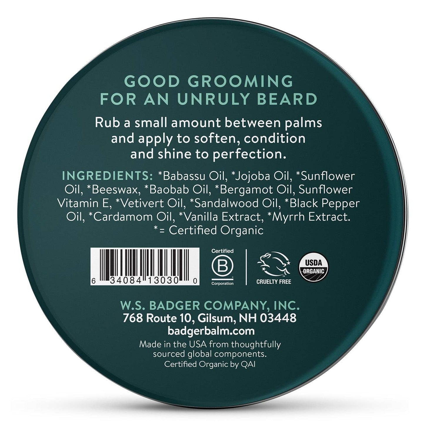Badger Beard Balm, Organic Facial Hair Styling Balm: 2 oz Tin