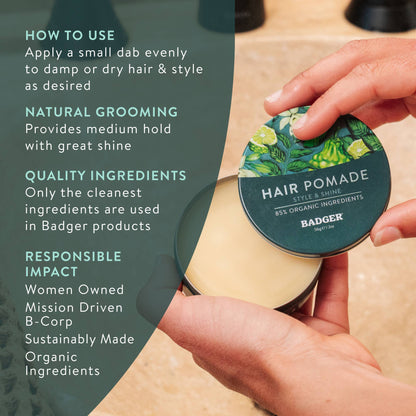 Badger Hair Pomade, Nourishes Hair & Scalp, Medium Hold: 2 oz Tin