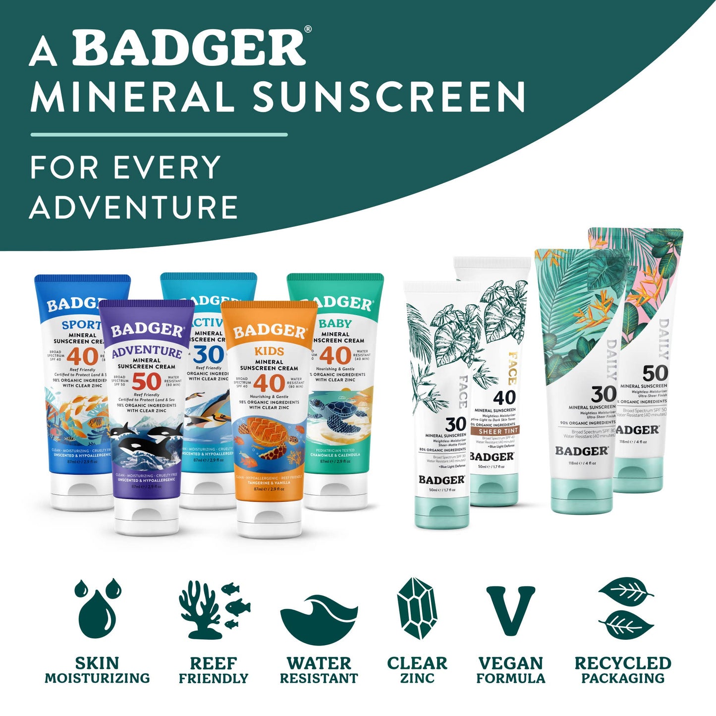 Badger Mineral Tinted Face Sunscreen SPF 40, with Zinc Oxide: 1.7 fl oz tube