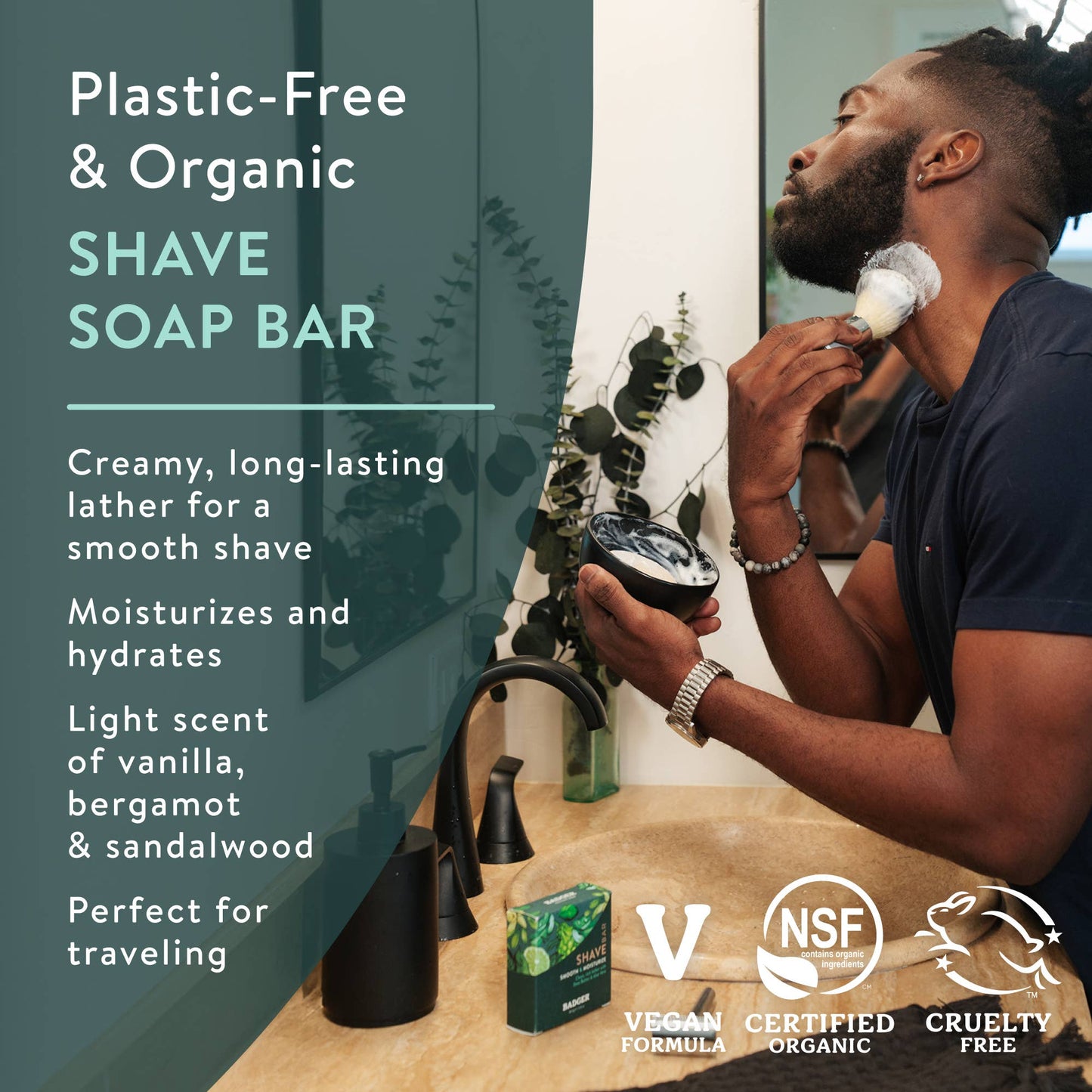 Badger Shave Bar, Organic Moisturizing Shave Soap: 3.15 oz Bar