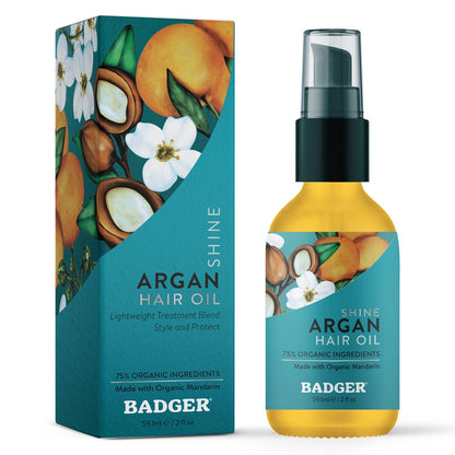 Badger Argan Hair Oil, Restore Shine to Dry Hair: 2 fl oz Glass Bottle