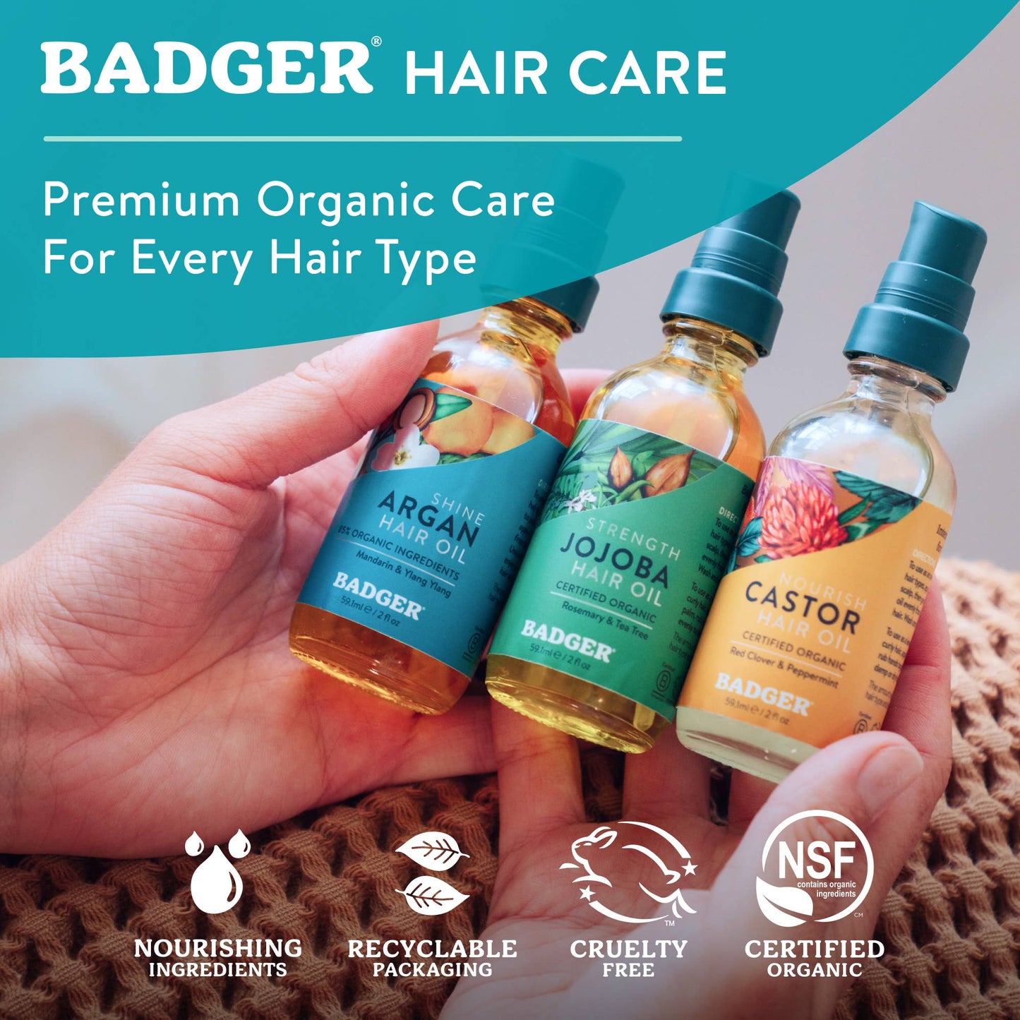Badger Argan Hair Oil, Restore Shine to Dry Hair: 2 fl oz Glass Bottle