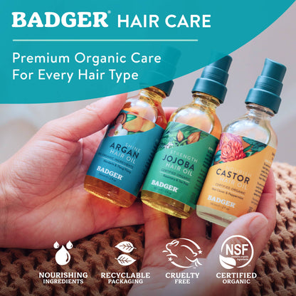 Badger Argan Hair Oil, Restore Shine to Dry Hair: 2 fl oz Glass Bottle