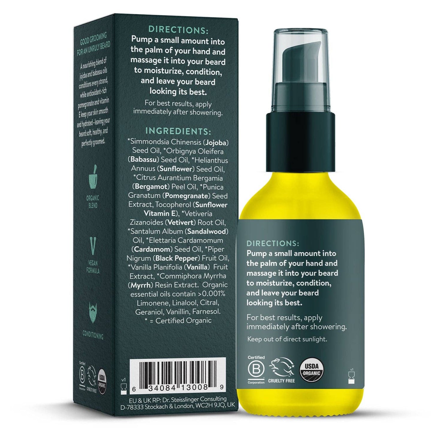 Badger Beard Oil, Babassu & Jojoba, for Dry Skin: 1 fl oz Glass Bottle
