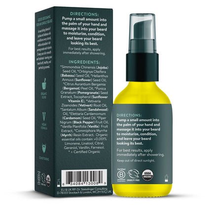 Badger Beard Oil, Babassu & Jojoba, for Dry Skin: 1 fl oz Glass Bottle