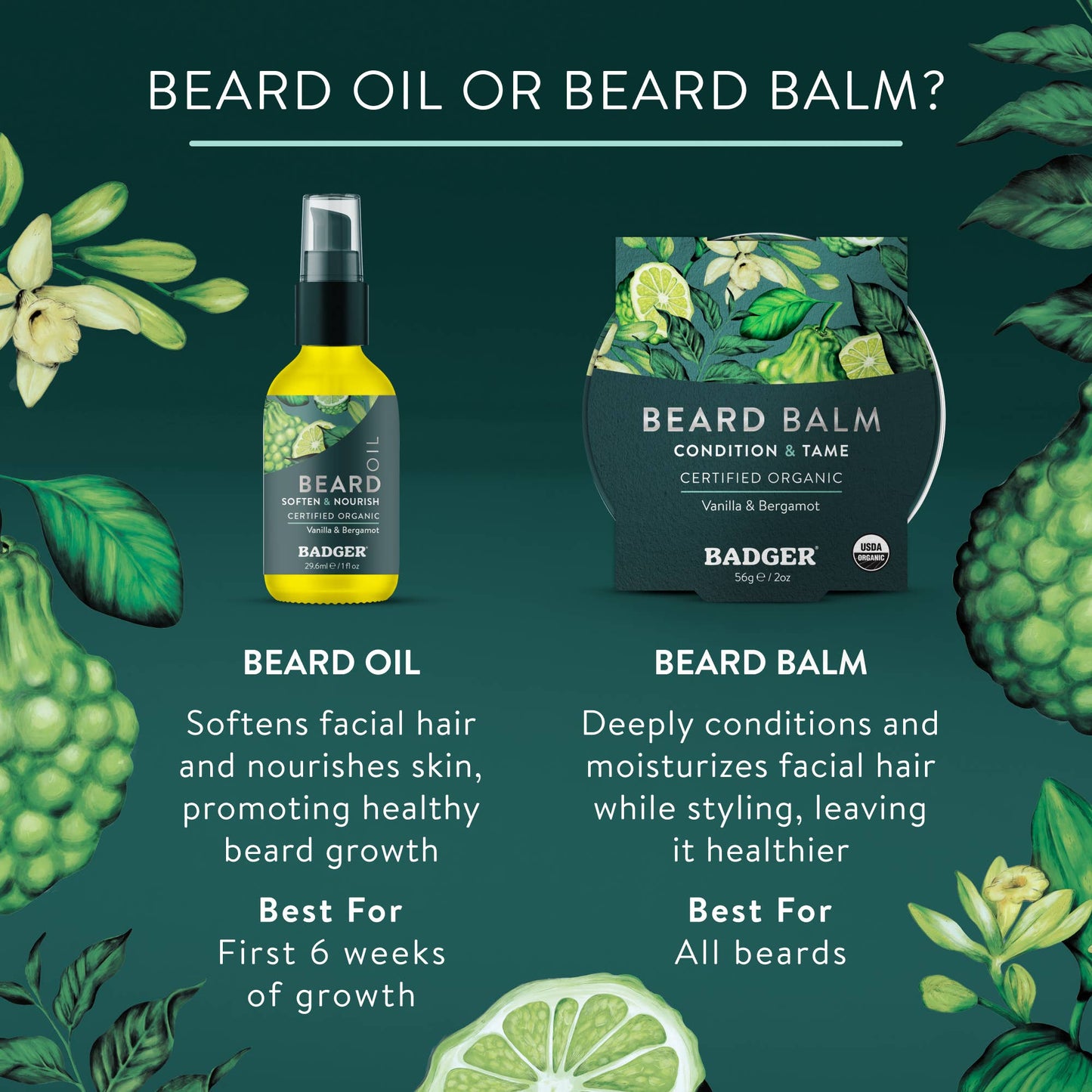 Badger Beard Balm, Organic Facial Hair Styling Balm: 2 oz Tin