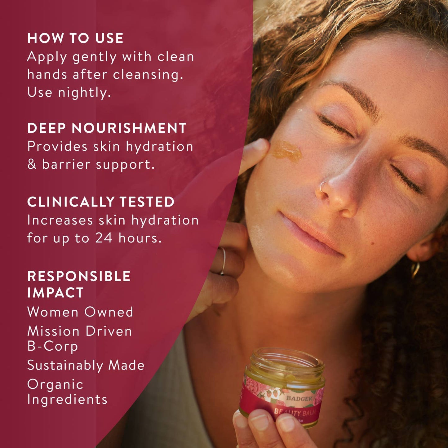 Badger Rose Beauty Balm, Organic Face Moisturizer: 1 oz Glass Jar