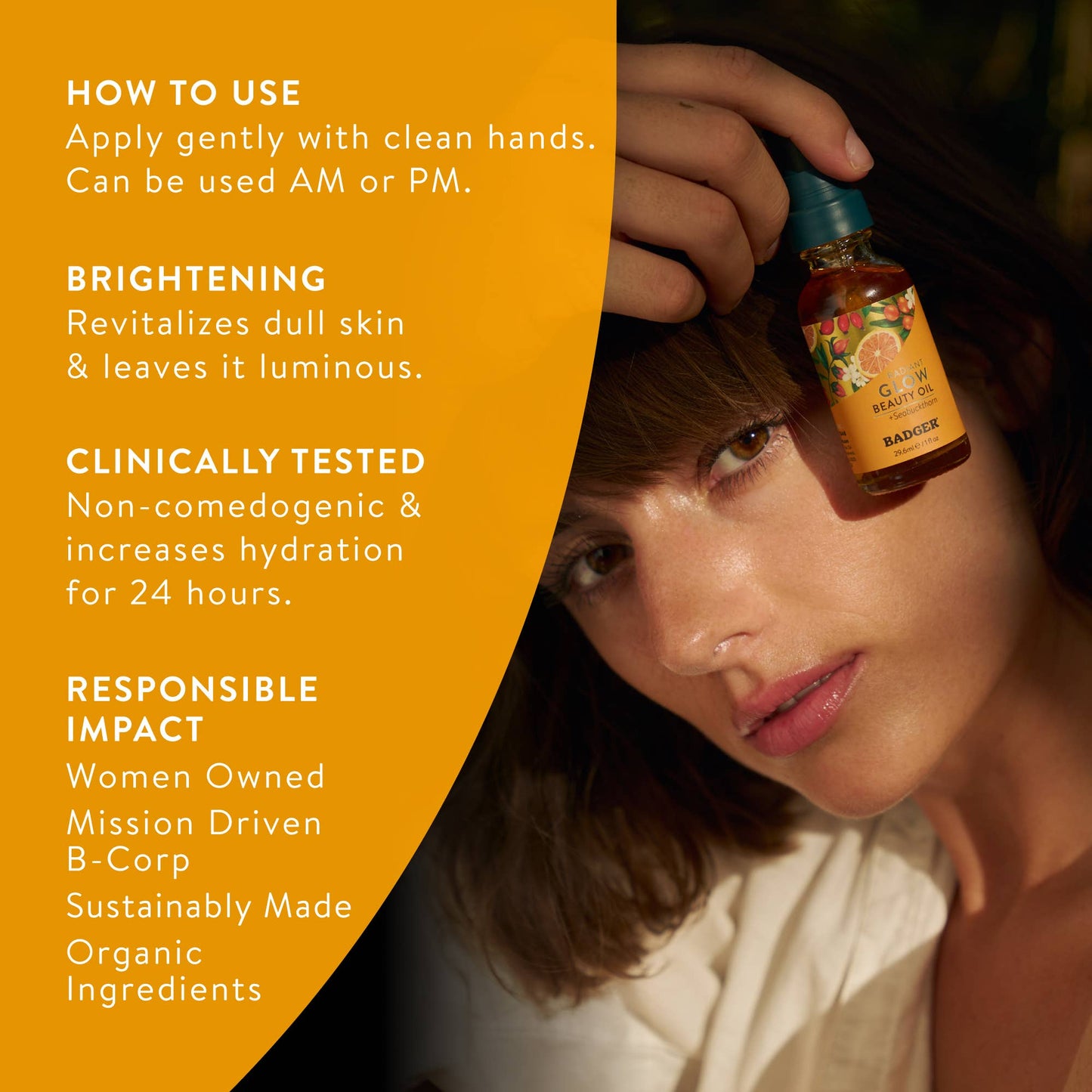 Badger Seabuckthorn Beauty Oil, Antioxidant Rich Facial Oil: 1 fl oz Glass Bottle