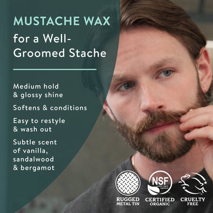 Badger Mustache Wax, Medium Hold, Easy to Apply: 0.75 oz Tin