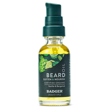 Badger Beard Oil, Babassu & Jojoba, for Dry Skin: 1 fl oz Glass Bottle