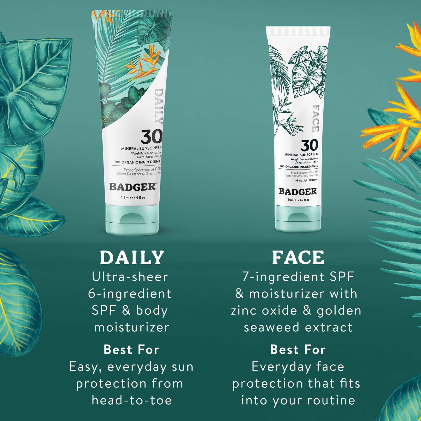 Badger Mineral Face Sunscreen SPF 30, with Zinc Oxide: 1.7 fl oz tube