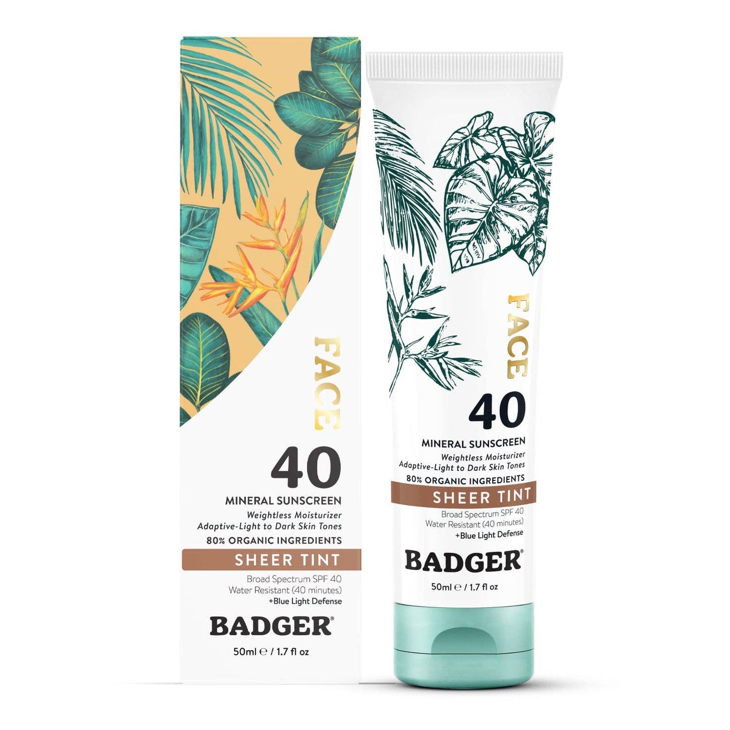 Badger Mineral Tinted Face Sunscreen SPF 40, with Zinc Oxide: 1.7 fl oz tube