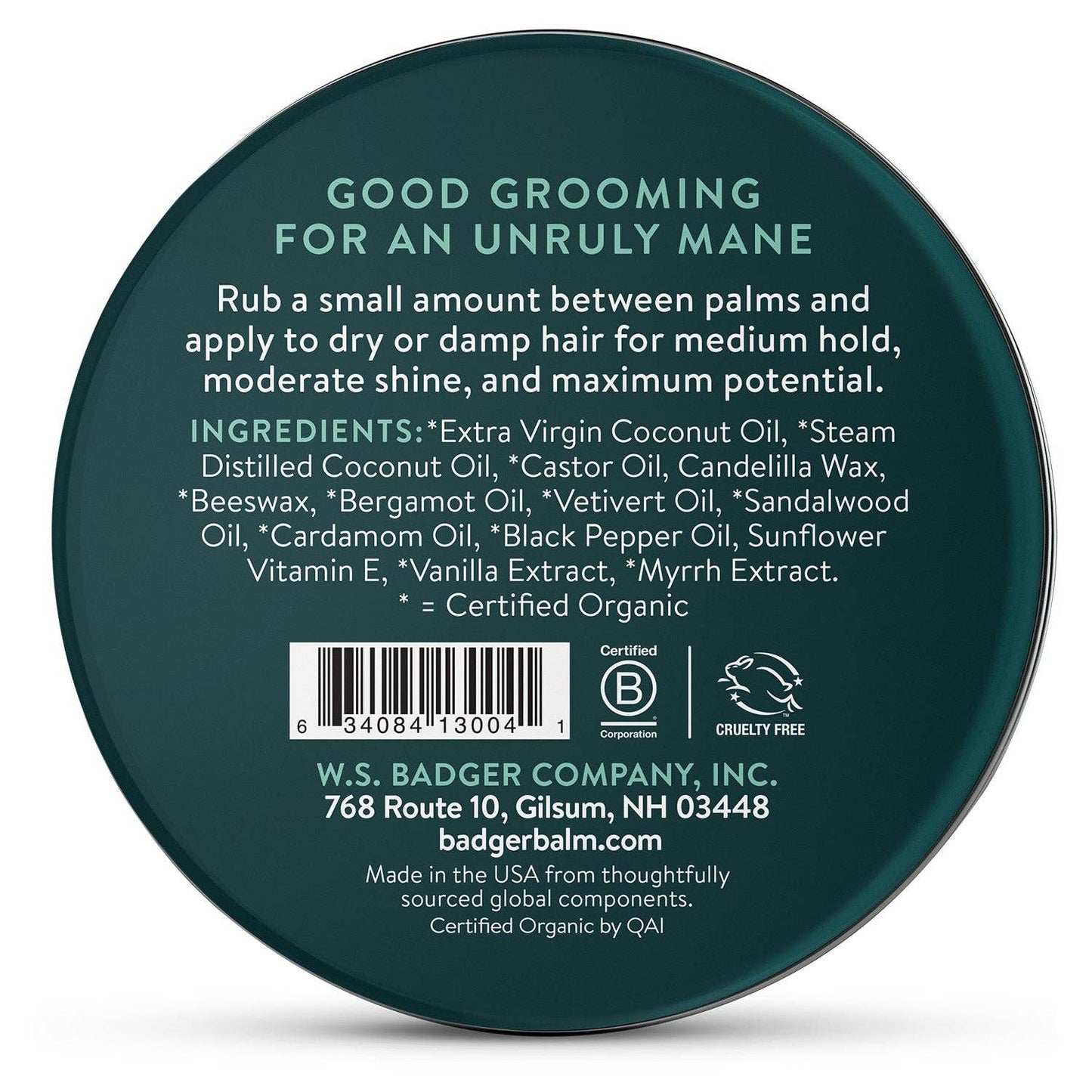 Badger Hair Pomade, Nourishes Hair & Scalp, Medium Hold: 2 oz Tin